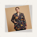Dark Floral Rose All-Over Print Casual Blazer | Dark Floral Women's Bl — fabric detail closeup, sublimation print quality
