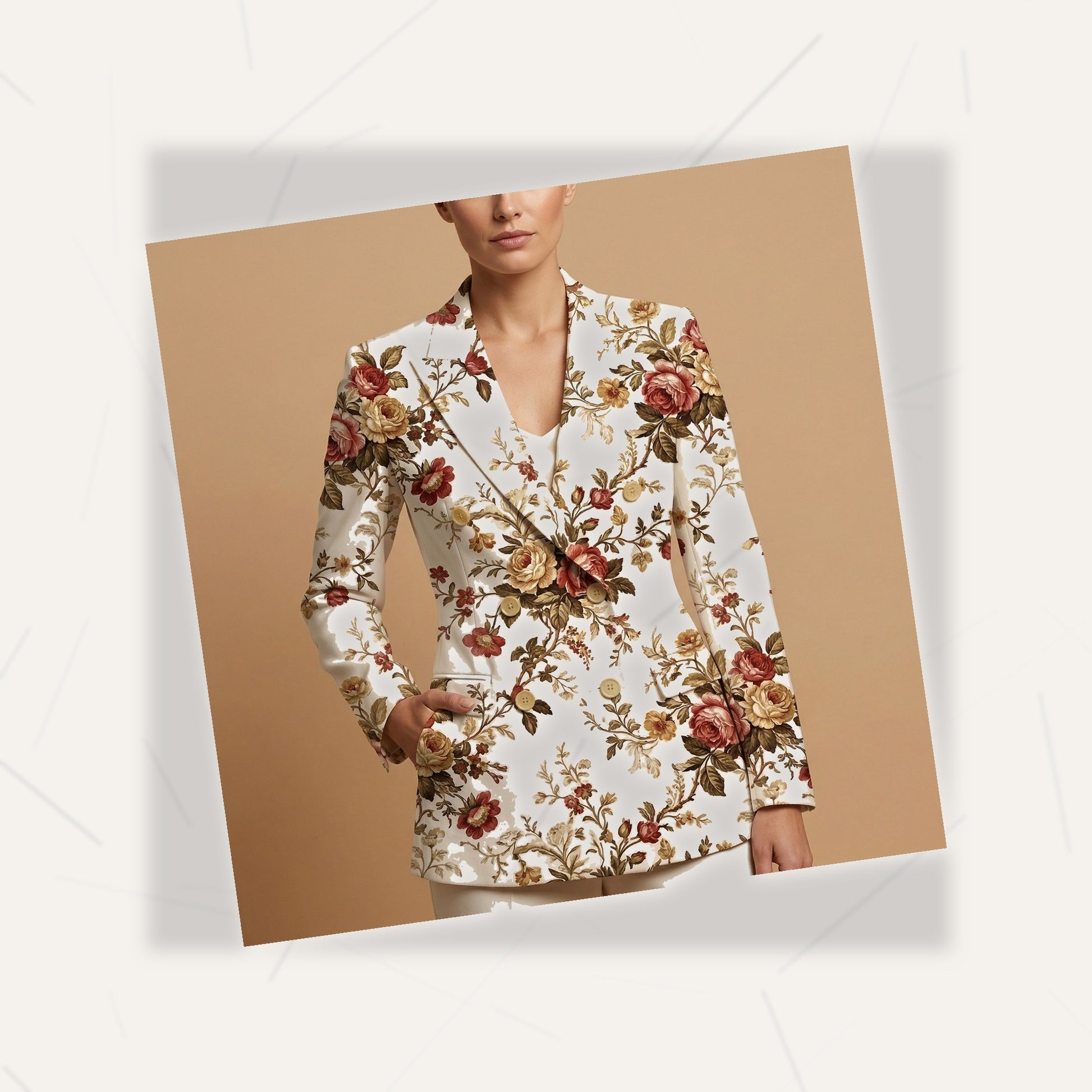 Vintage Floral All-Over Print Casual Blazer | Vintage Floral Women's B — fabric detail closeup, sublimation print quality