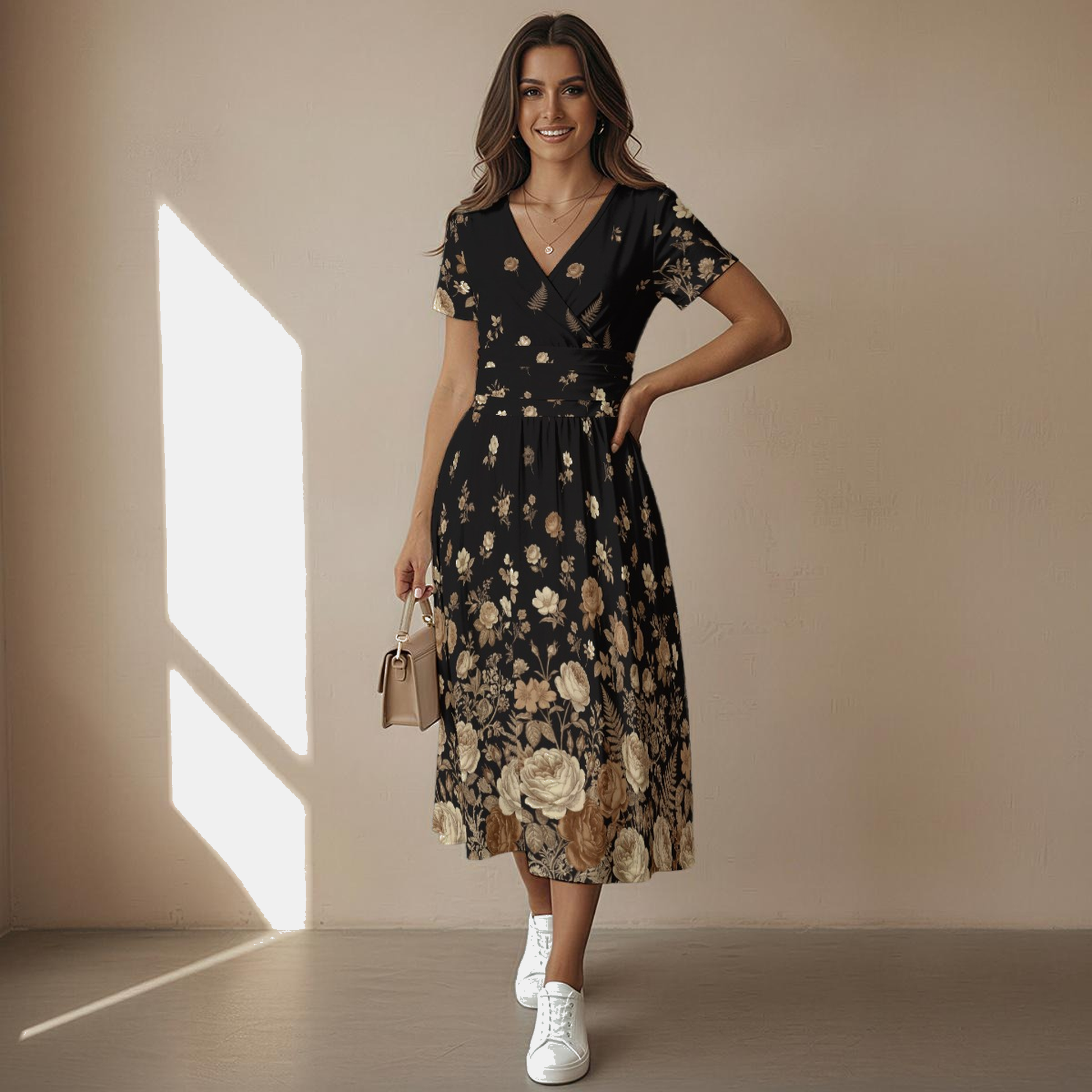 Dark Floral Garden Midi Dress