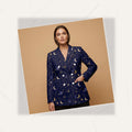 Celestial Midnight All-Over Print Casual Blazer | Celestial Women's Bl — fabric detail closeup, sublimation print quality