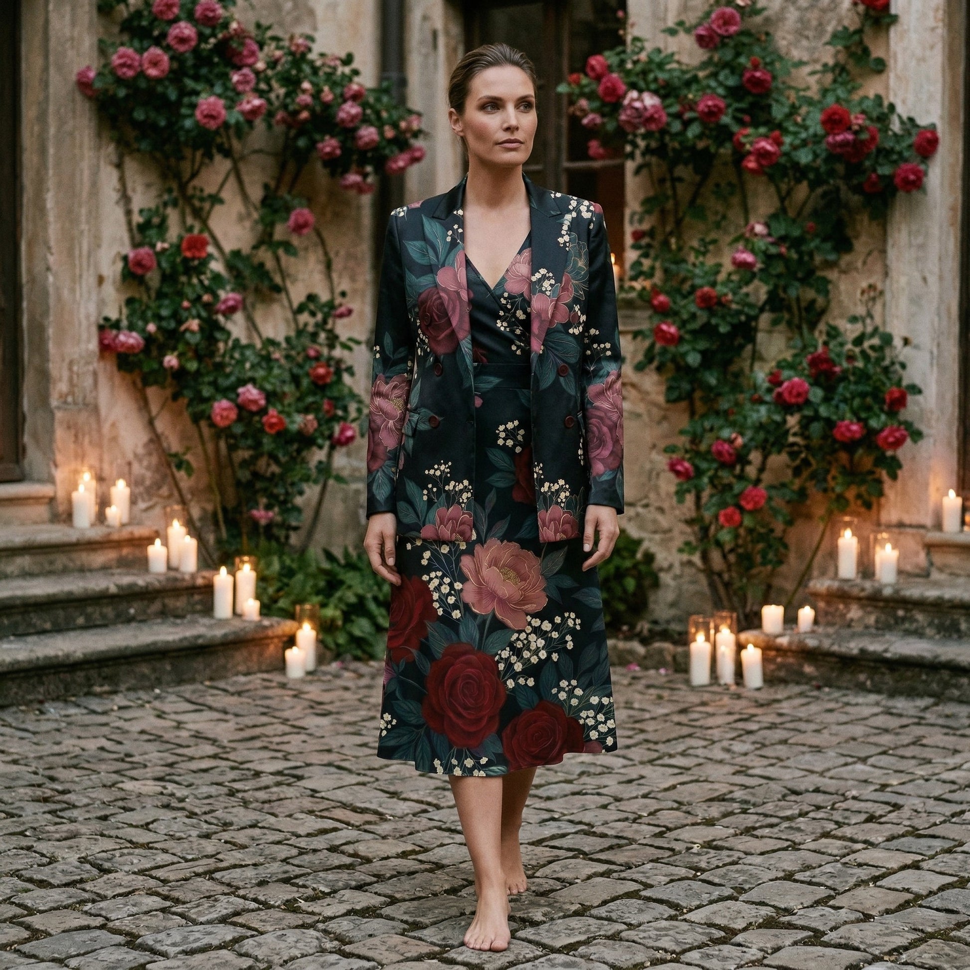 Dark Floral Classic (Variant B) Blazer + Dress Set | Dark Floral Match — lifestyle editorial setting