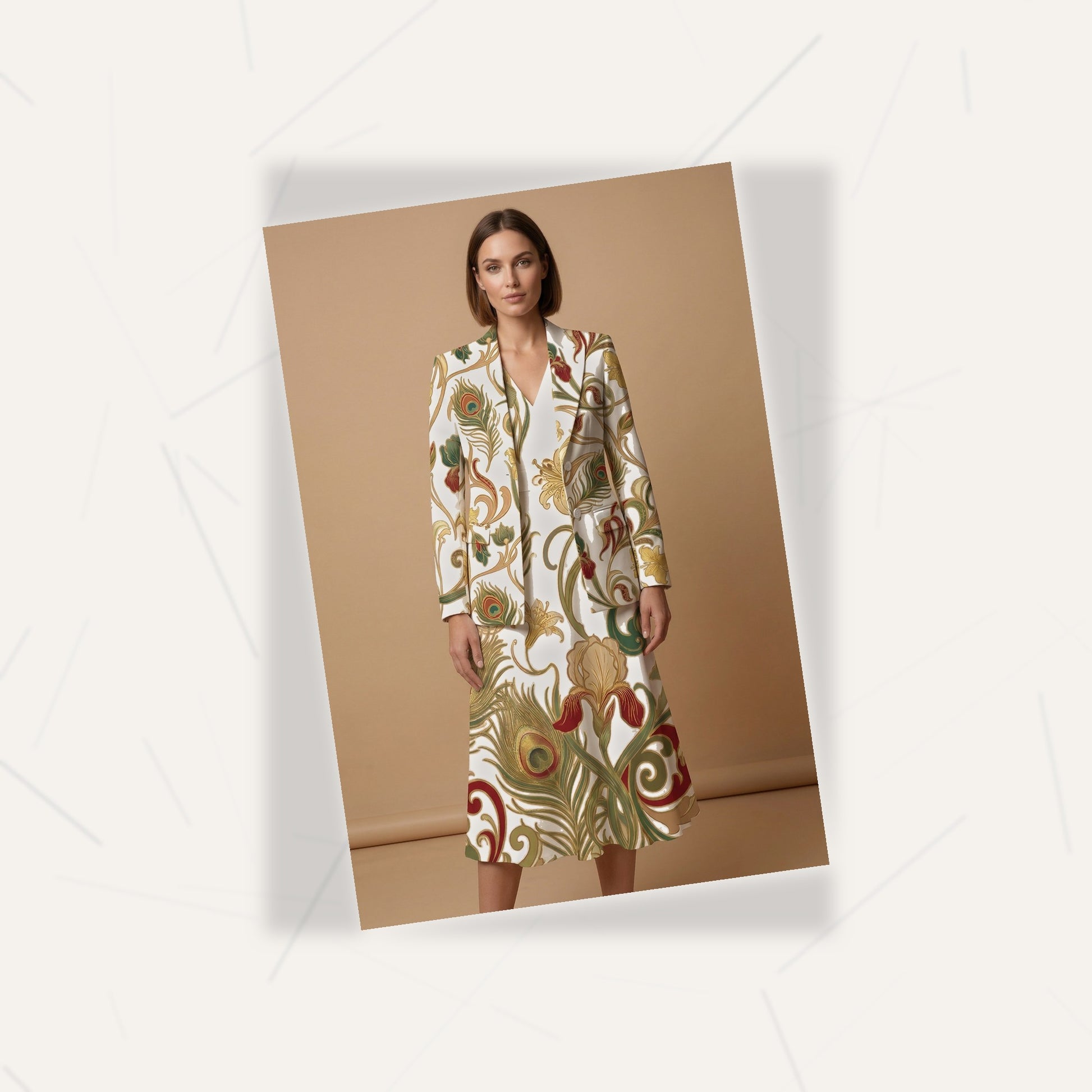 Art Nouveau Gold (Variant A) Blazer + Dress Set | Art Nouveau Matching — flat lay presentation on marble surface