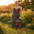 Moonlit Dahlia Sleeveless Maxi Dress | All Over Print Dark Floral Fashion — view 4