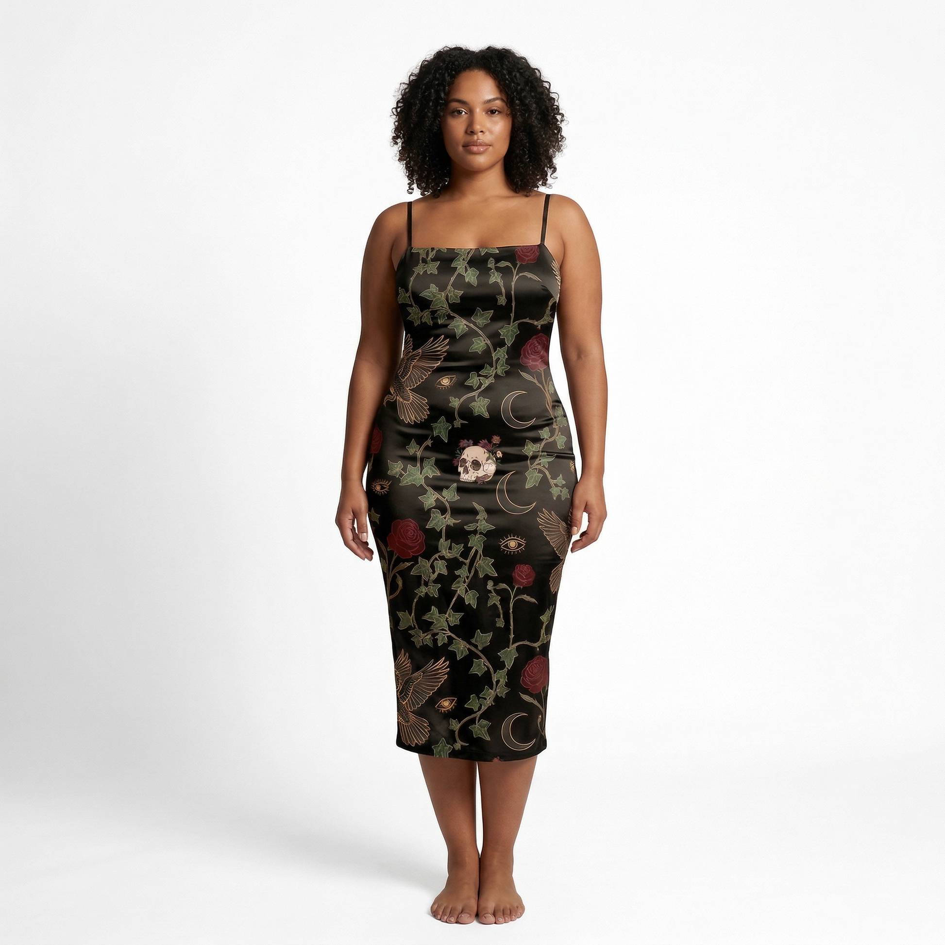 Raven & Roses Spaghetti Strap Dress | All Over Print Whimsigoth Fashion — view 6