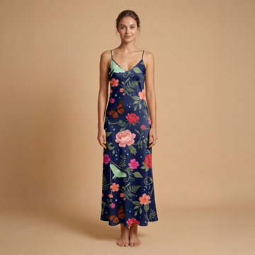 Noir Rose & Butterfly Sleeveless Maxi Dress | All Over Print Dark Floral Fashion — view 1