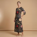 Moonlit Dahlia 3/4 Sleeve Maxi Dress | All Over Print Dark Floral Fashion — view 3