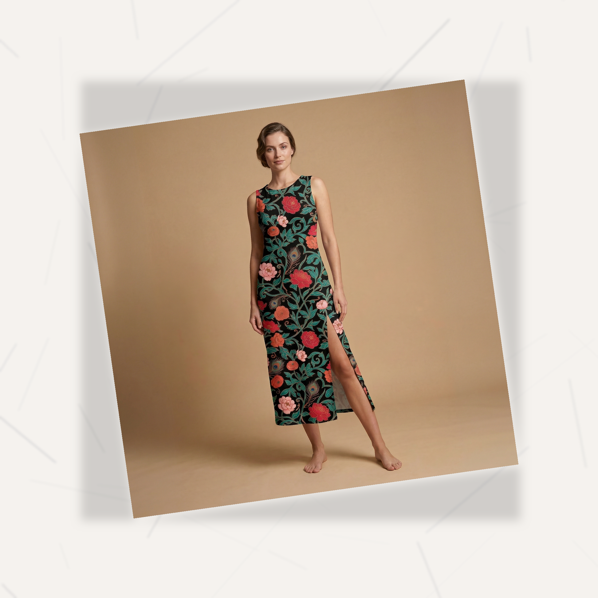 Dark Garden Tapestry Side Slit Dress | All Over Print Dark Floral Fashion — view 7