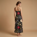 Moonlit Dahlia Sleeveless Maxi Dress | All Over Print Dark Floral Fashion — view 2