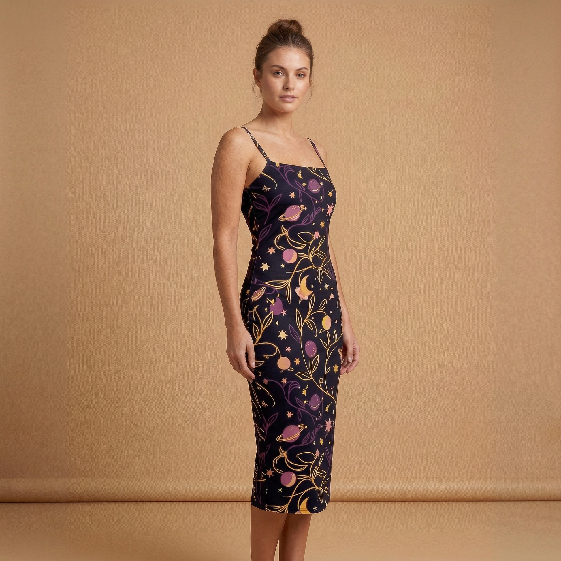 Cosmic Garden Spaghetti Strap Dress | All Over Print Celestial Fashion — view 3