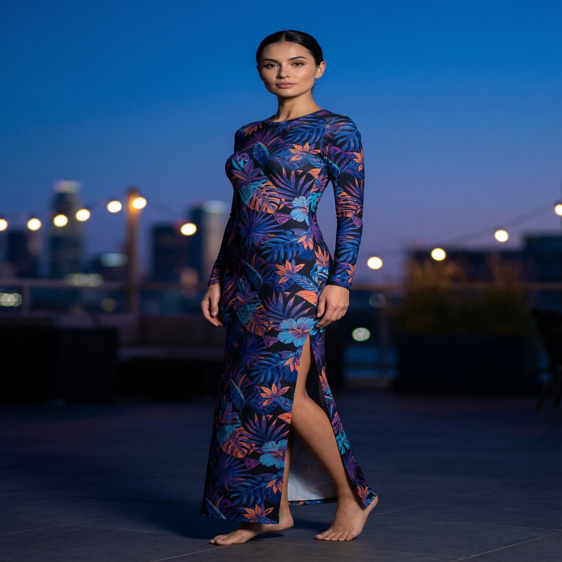 Zodiac Medallion Side Slit Dress | All Over Print Celestial Fashion — view 4