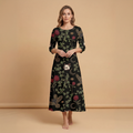 Raven & Roses 3/4 Sleeve Maxi Dress | All Over Print Whimsigoth Fashion — view 1
