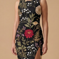 Moonlit Dahlia Side Slit Dress | All Over Print Dark Floral Fashion — view 5