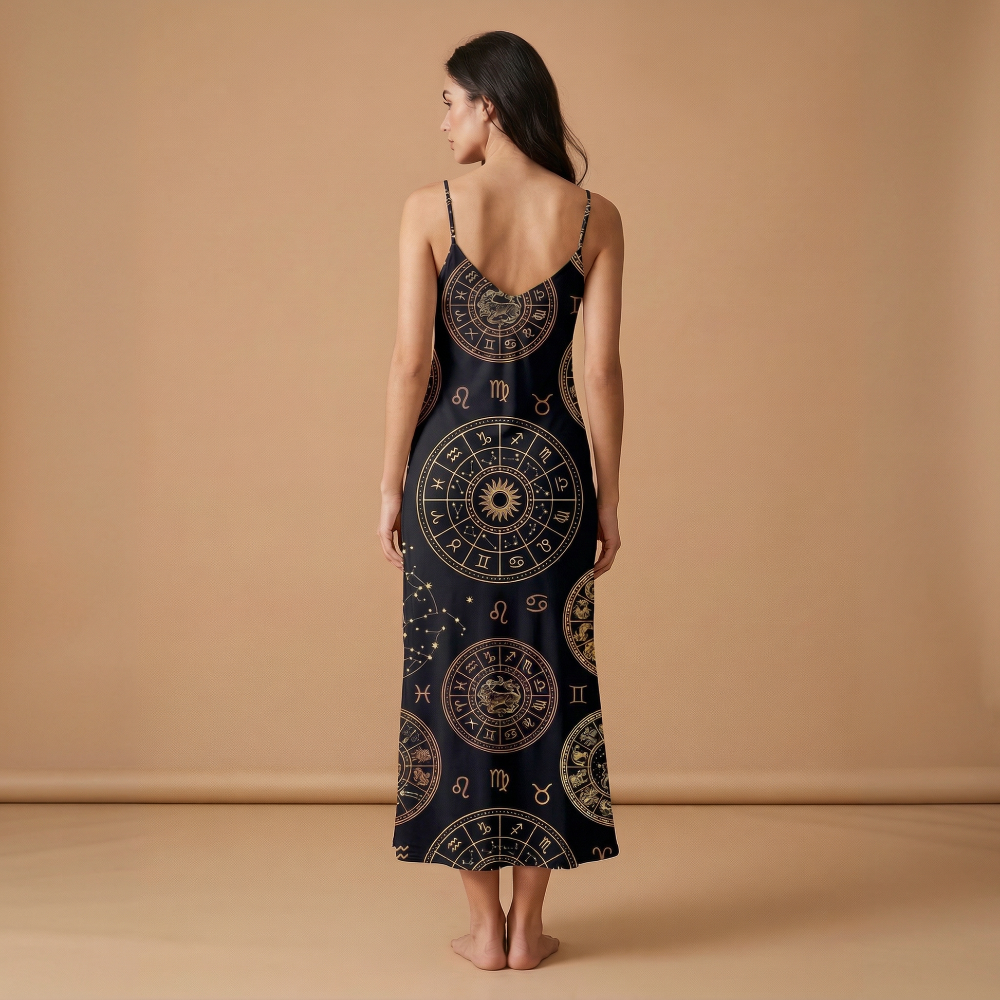 Zodiac Medallion Sleeveless Maxi Dress | All Over Print Celestial Fashion — view 2