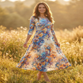 Wildflower Meadow 3/4 Sleeve Maxi Dress | All Over Print Boho Floral Fashion — view 4