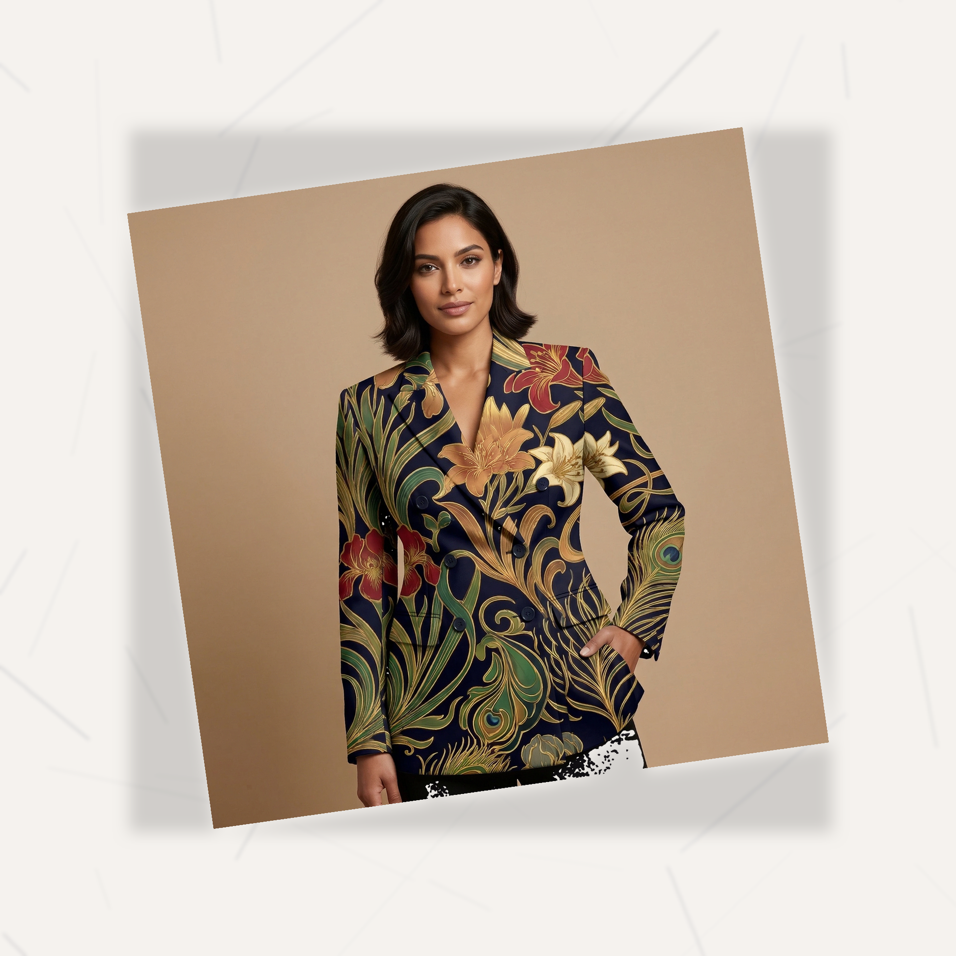 Art Nouveau Dark All-Over Print Casual Blazer | Art Nouveau Women's Bl — fabric detail closeup, sublimation print quality