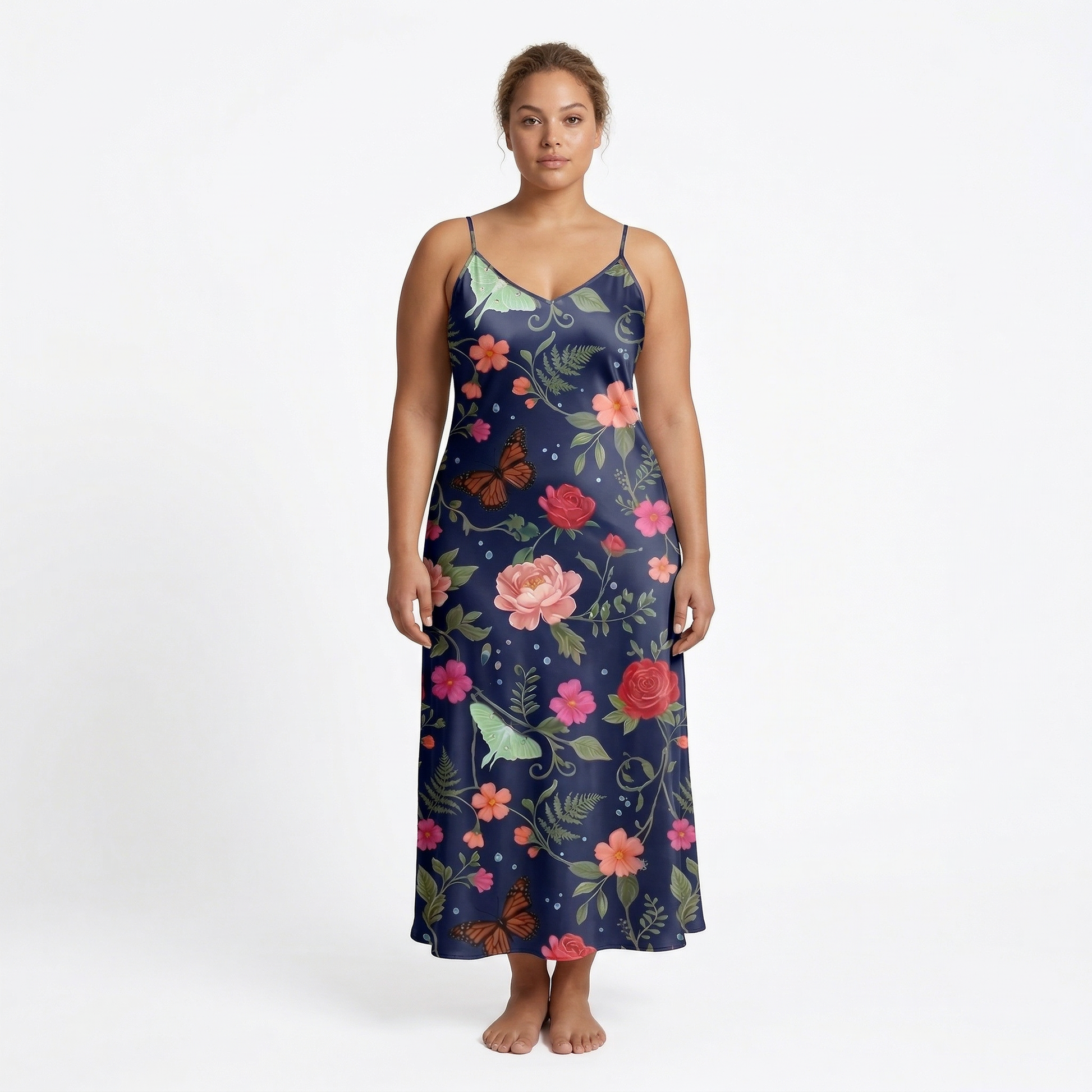 Noir Rose & Butterfly Sleeveless Maxi Dress | All Over Print Dark Floral Fashion — view 6
