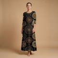 Zodiac Medallion 3/4 Sleeve Maxi Dress | All Over Print Celestial Fashion — view 1