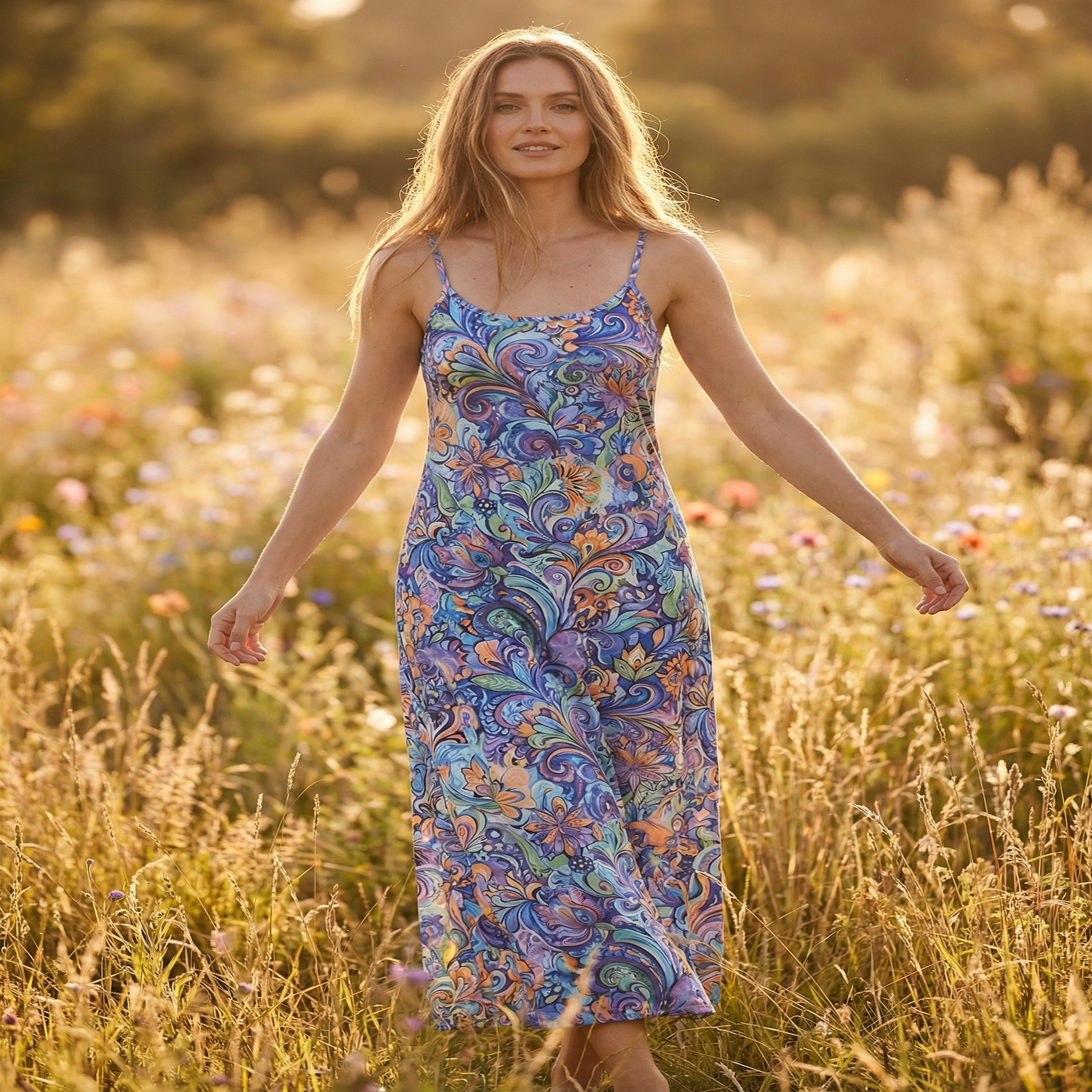 Garden Party Sleeveless Maxi Dress | All Over Print Boho Floral Fashion — view 4