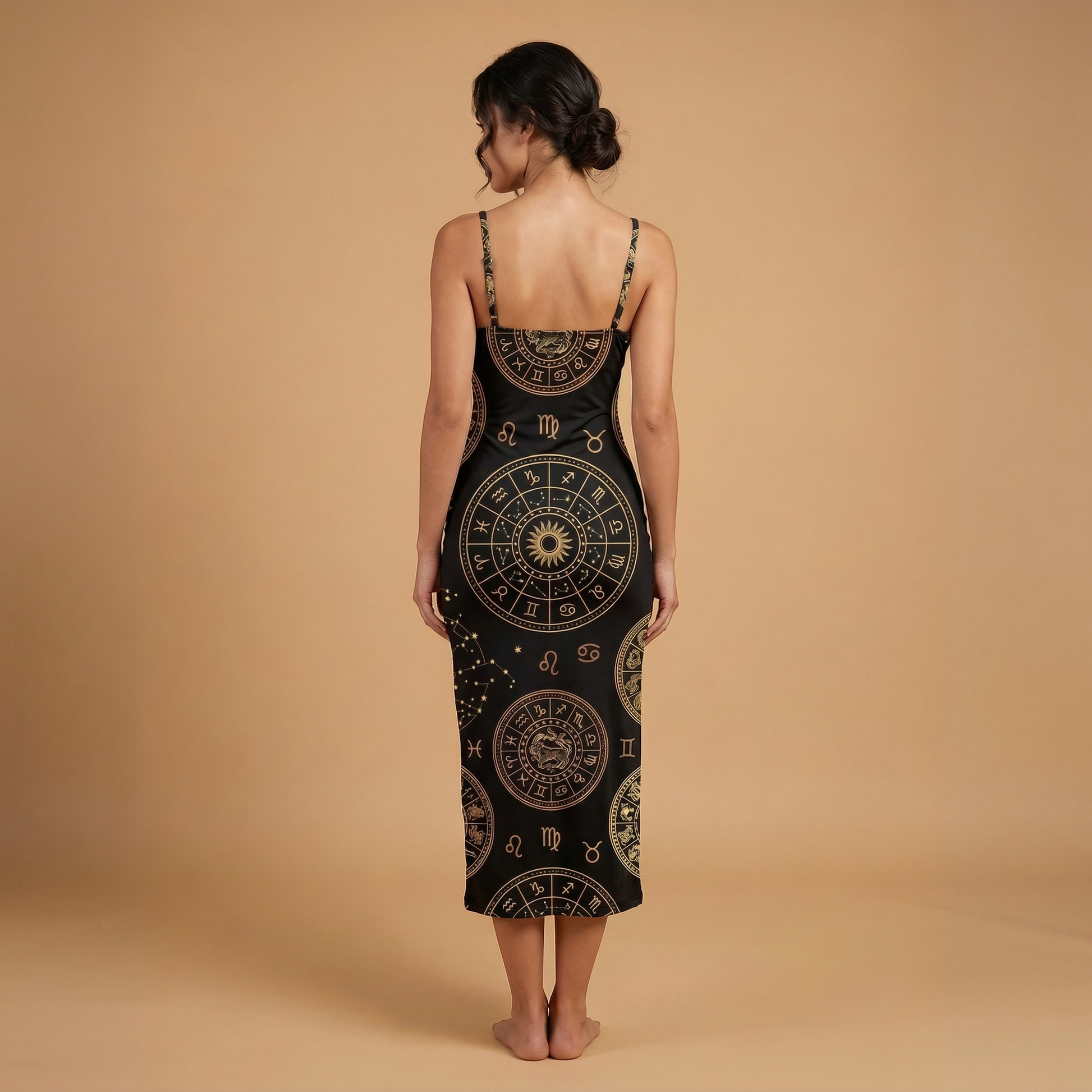 Zodiac Medallion Spaghetti Strap Dress | All Over Print Celestial Fashion — view 2
