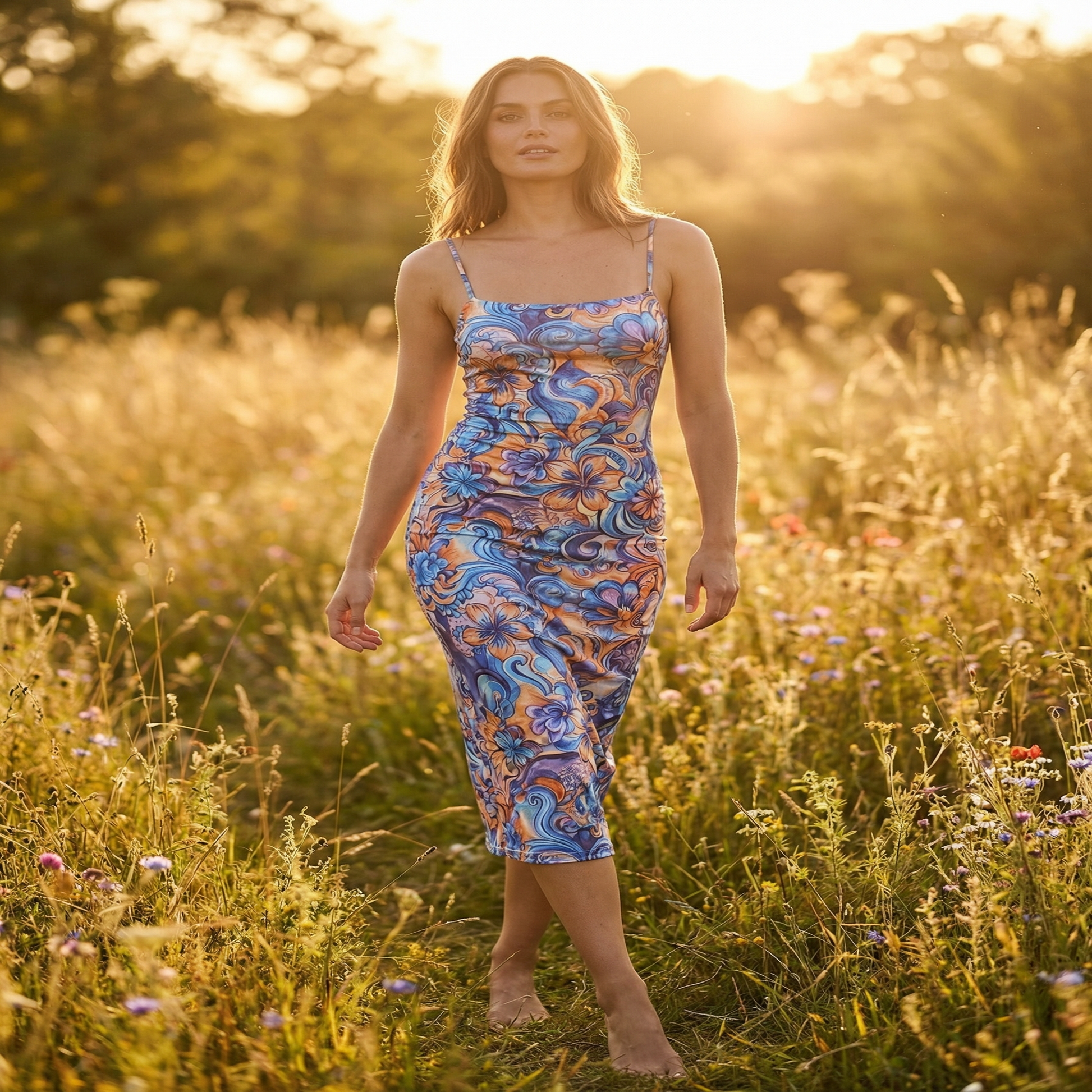 Garden Party Spaghetti Strap Dress | All Over Print Boho Floral Fashion — view 4