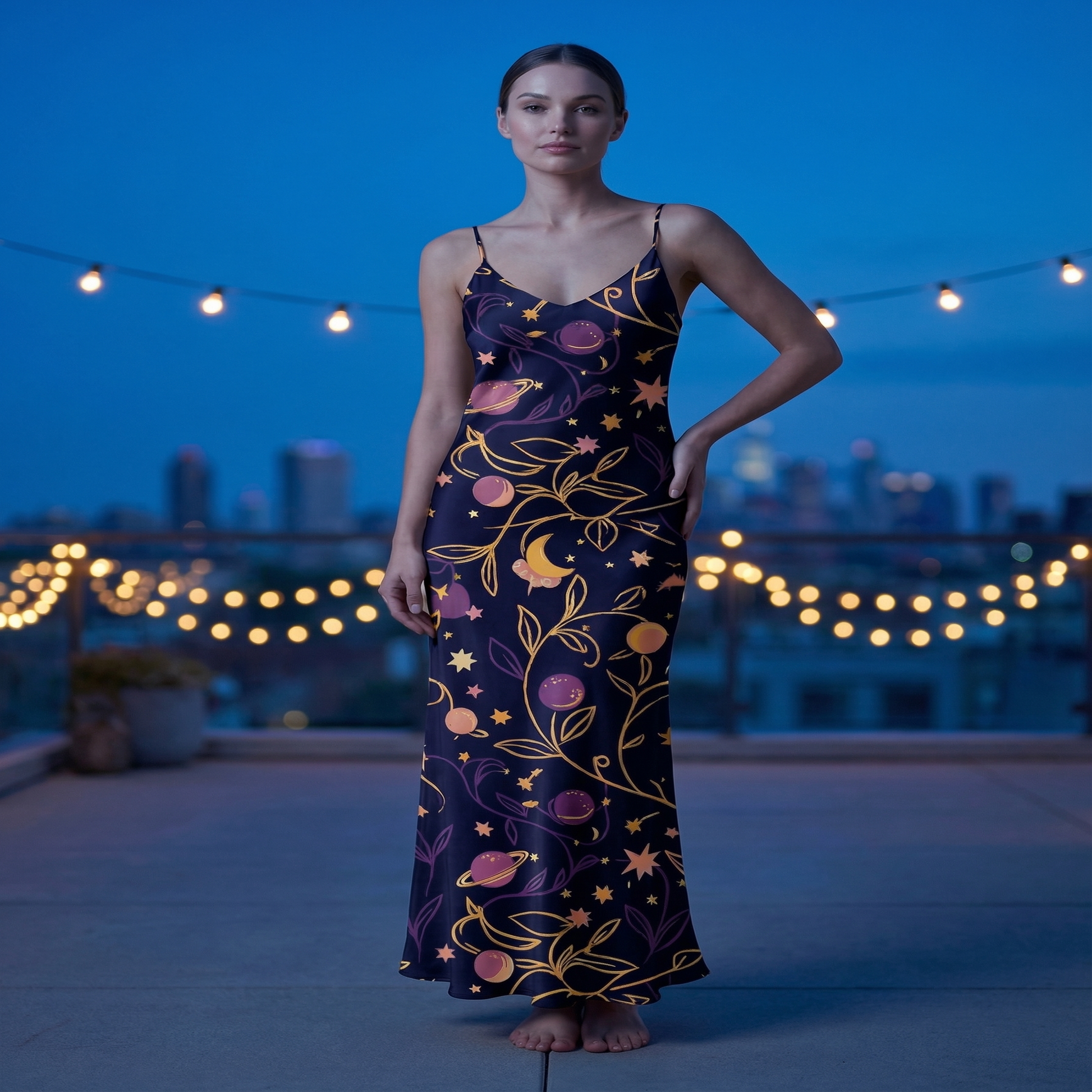 Cosmic Garden Sleeveless Maxi Dress | All Over Print Celestial Fashion — view 4