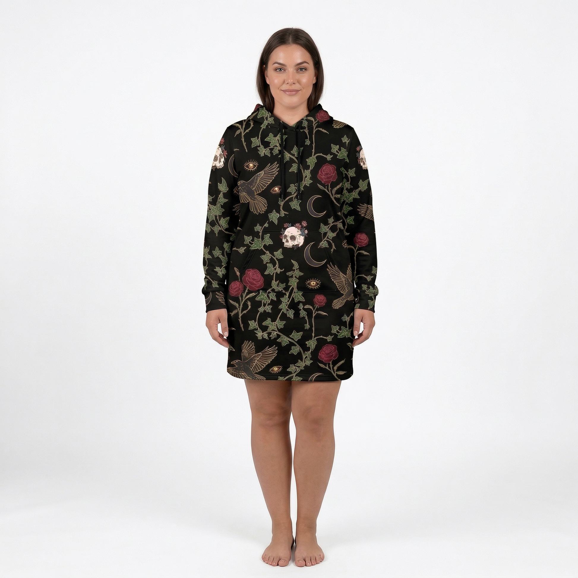 Raven & Roses Hoodie Dress | All Over Print Whimsigoth Fashion — view 6