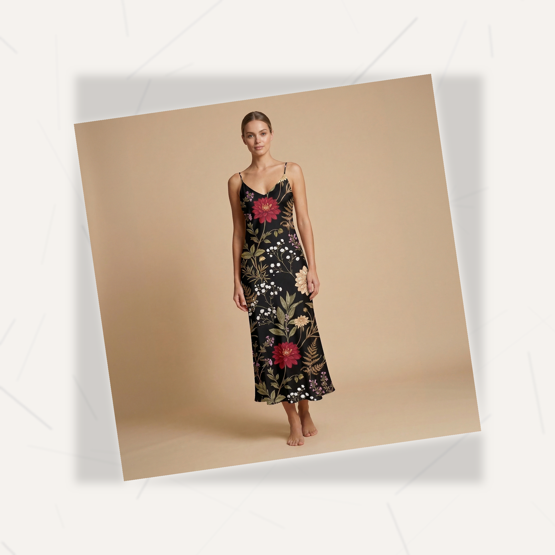 Moonlit Dahlia Sleeveless Maxi Dress | All Over Print Dark Floral Fashion — view 7