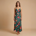 Dark Garden Tapestry Sleeveless Maxi Dress | All Over Print Dark Floral Fashion — view 1