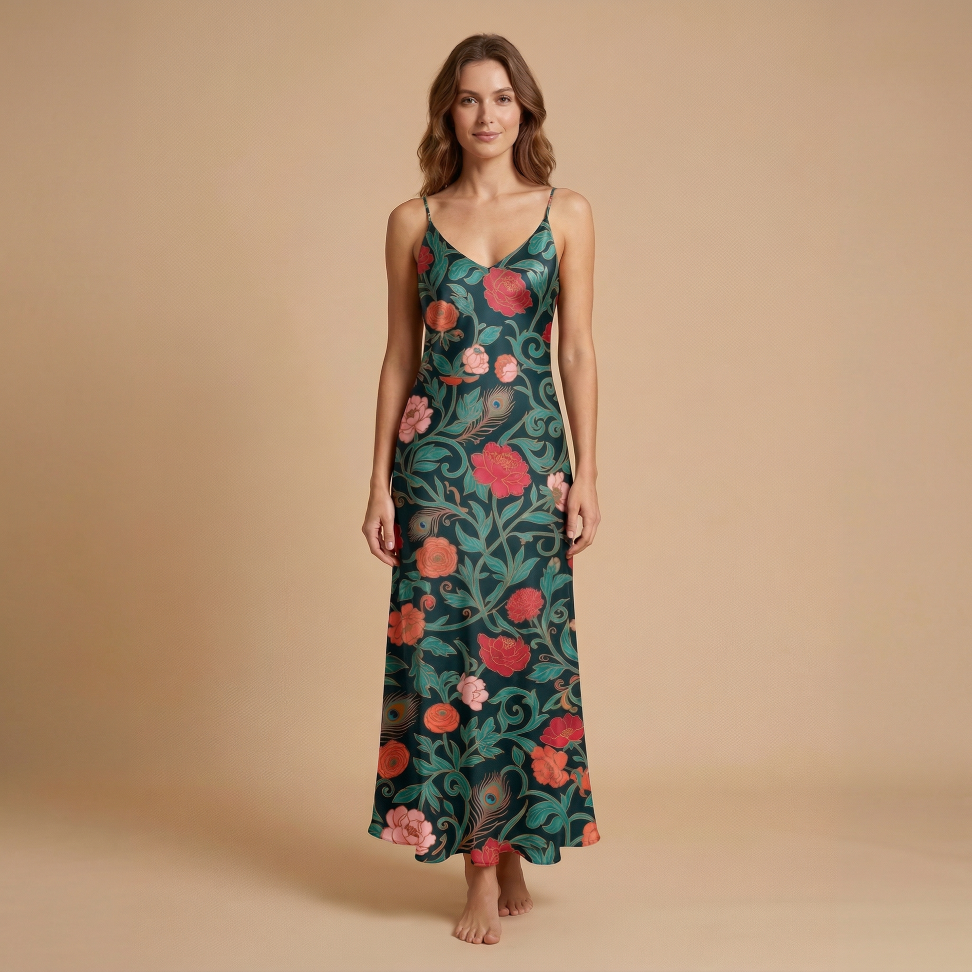 Dark Garden Tapestry Sleeveless Maxi Dress | All Over Print Dark Floral Fashion — view 1