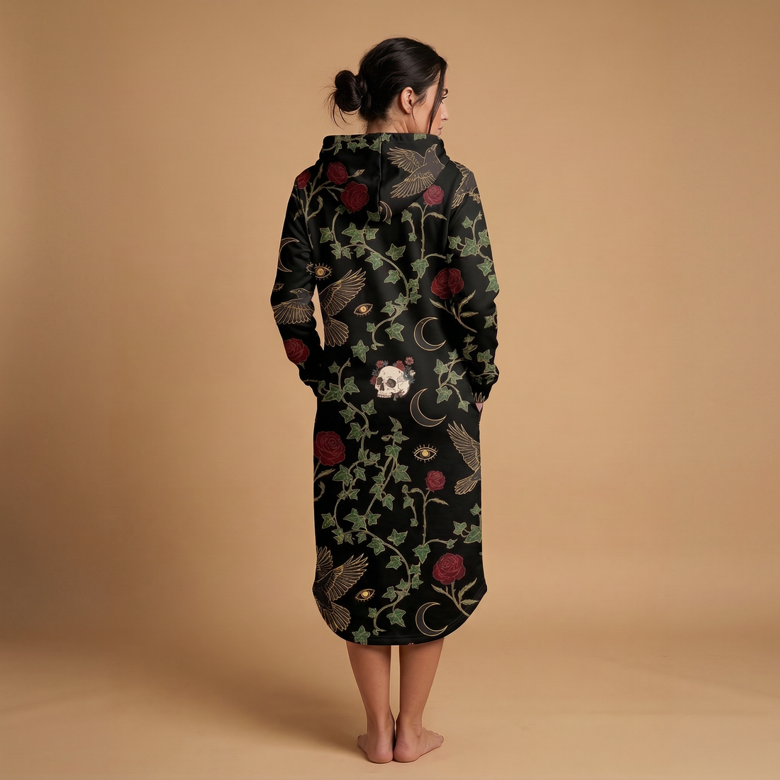 Raven & Roses Hoodie Dress | All Over Print Whimsigoth Fashion — view 1