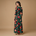 Dark Garden Tapestry 3/4 Sleeve Maxi Dress | All Over Print Dark Floral Fashion — view 2
