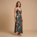 Dark Garden Tapestry Sleeveless Maxi Dress | All Over Print Dark Floral Fashion — view 3