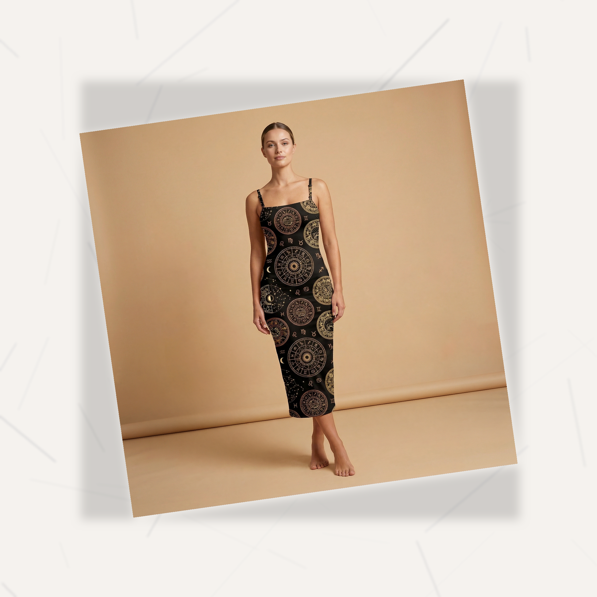 Zodiac Medallion Spaghetti Strap Dress | All Over Print Celestial Fashion — view 7