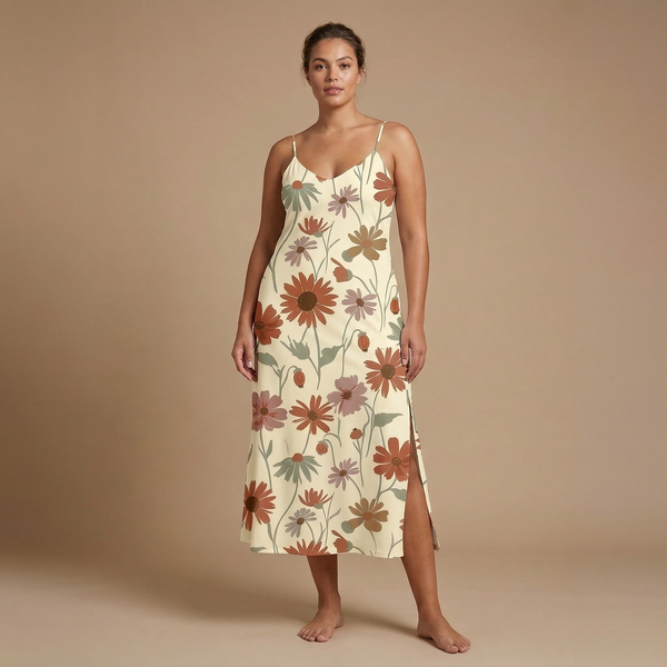 Wildflower Meadow side slit dress front view - boho floral all over print fashion