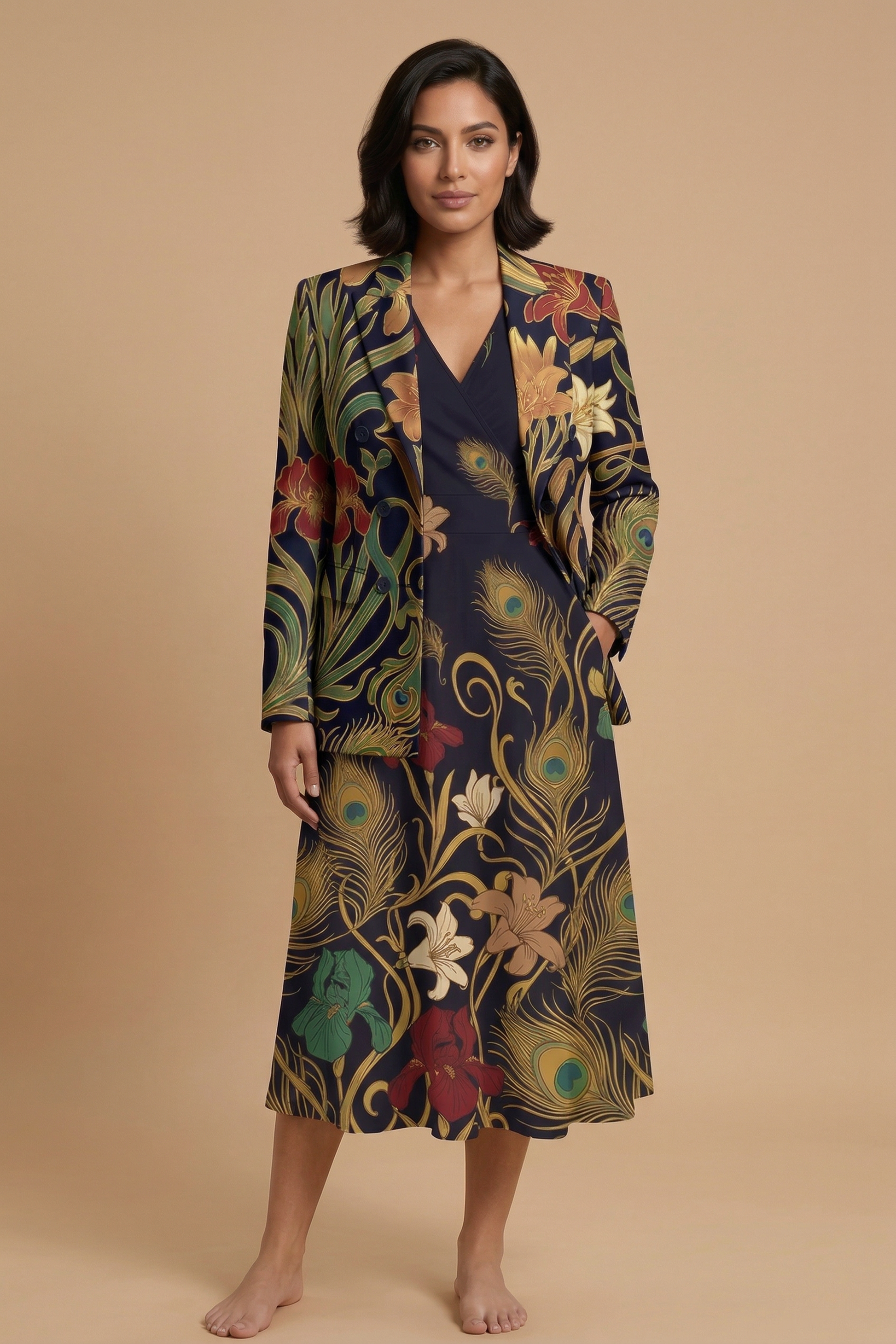 Art Nouveau Dark (Variant A) Blazer + Dress Set | Art Nouveau Matching — complete outfit front view