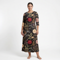Moonlit Dahlia 3/4 Sleeve Maxi Dress | All Over Print Dark Floral Fashion — view 6