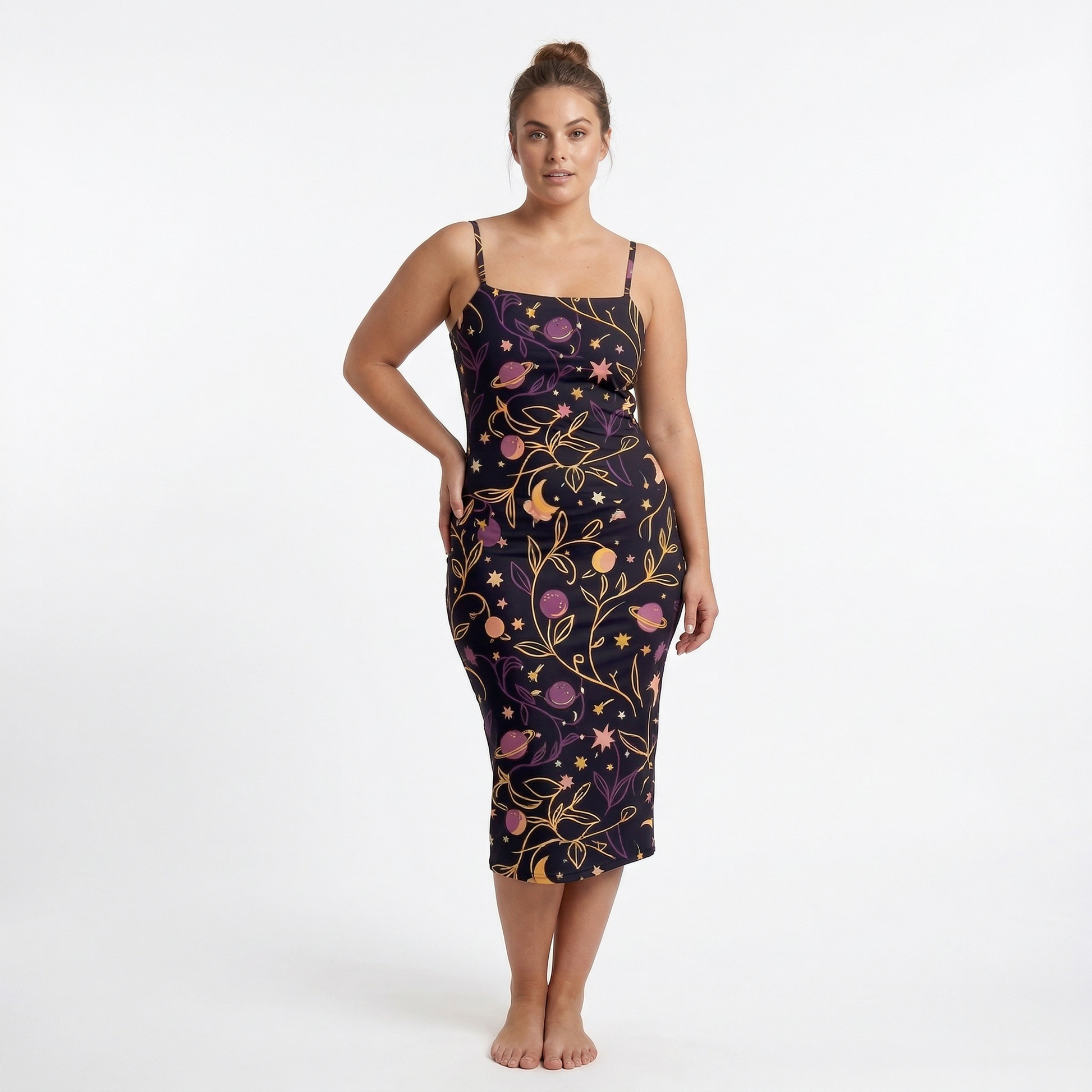 Cosmic Garden Spaghetti Strap Dress | All Over Print Celestial Fashion — view 6