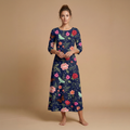 Noir Rose & Butterfly 3/4 Sleeve Maxi Dress | All Over Print Dark Floral Fashion — view 1