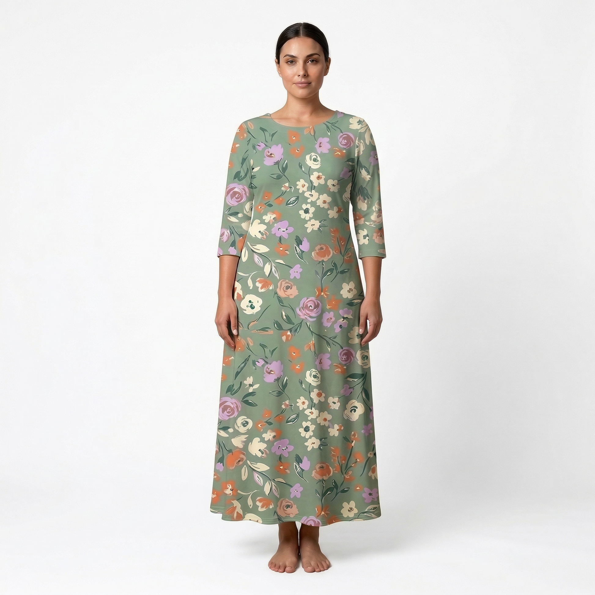 Garden Party 3/4 Sleeve Maxi Dress | All Over Print Boho Floral Fashion — view 6
