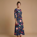 Noir Rose & Butterfly 3/4 Sleeve Maxi Dress | All Over Print Dark Floral Fashion — view 3
