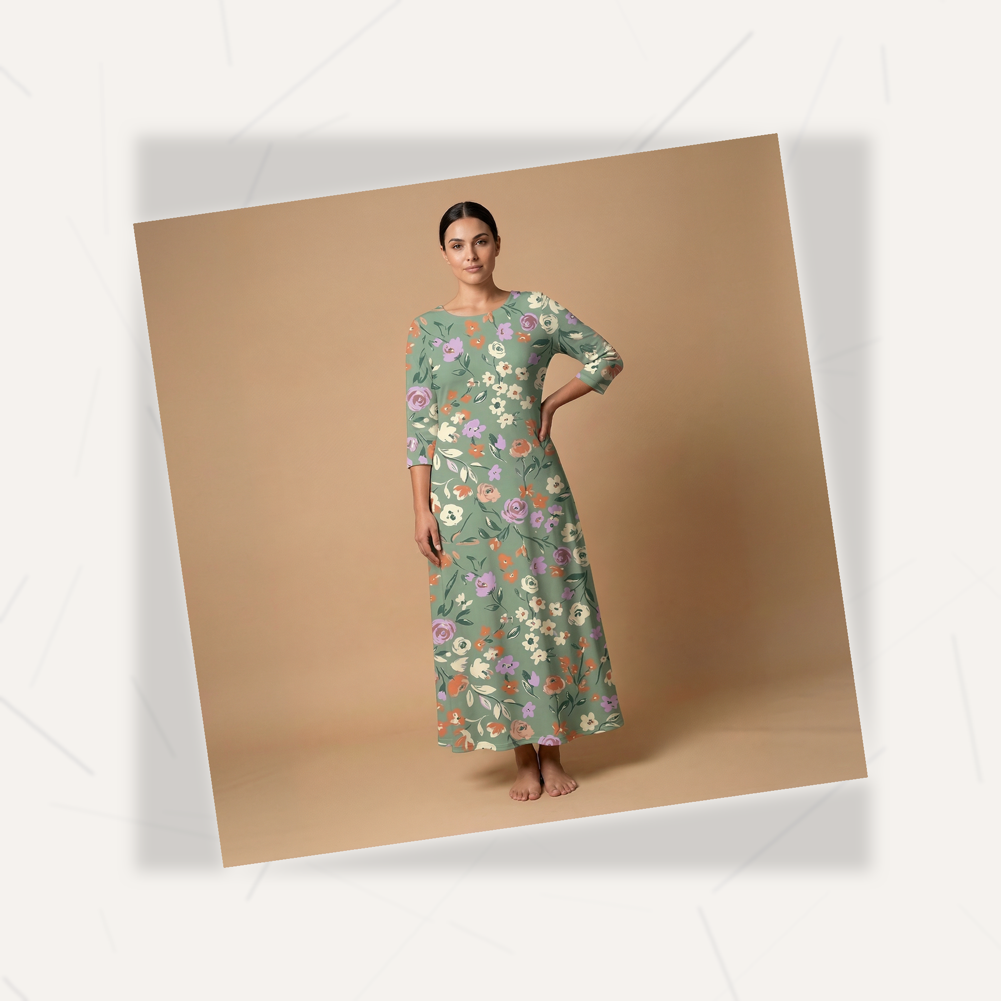 Garden Party 3/4 Sleeve Maxi Dress | All Over Print Boho Floral Fashion — view 7