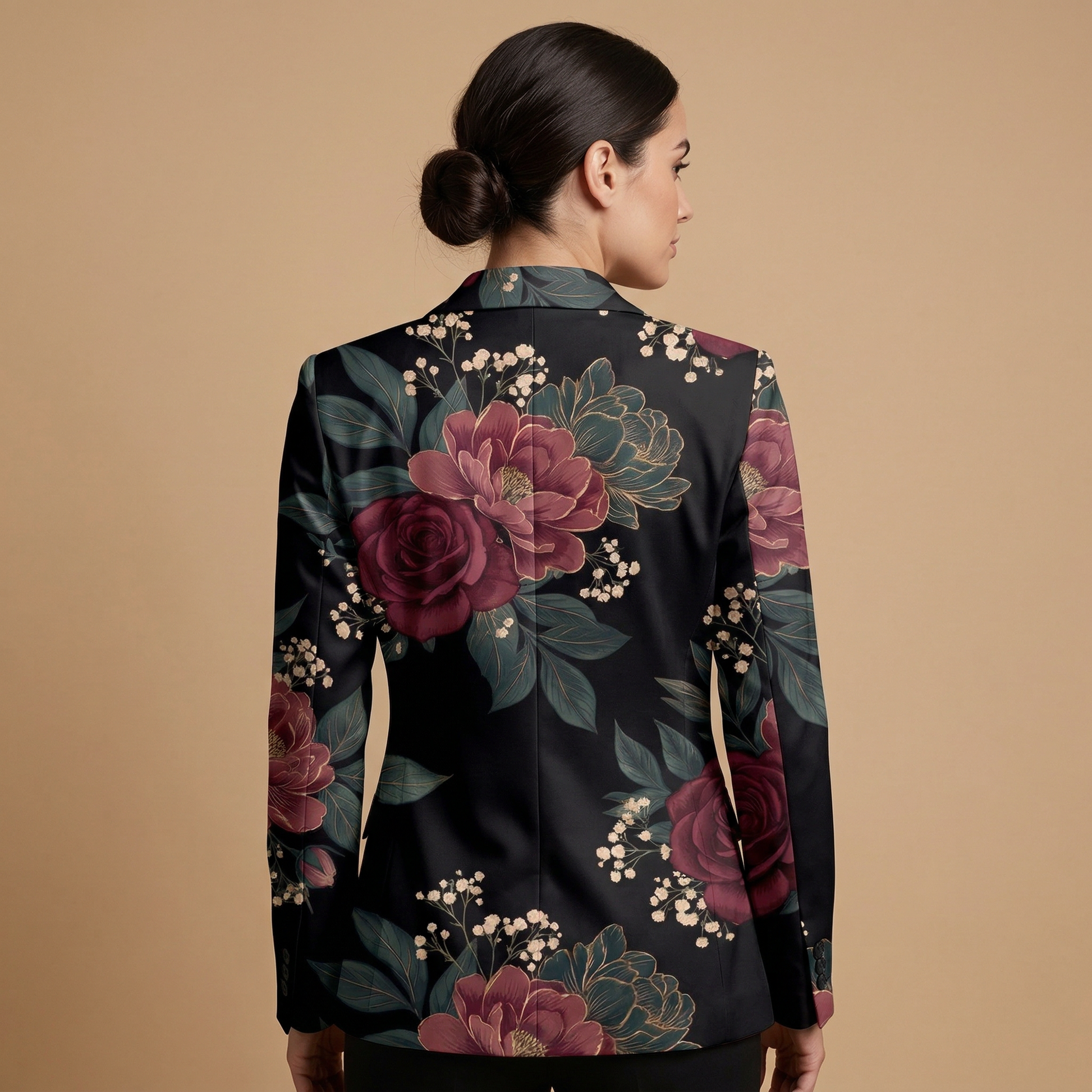Dark Floral Garden Blazer + Dress Set (A) — blazer back