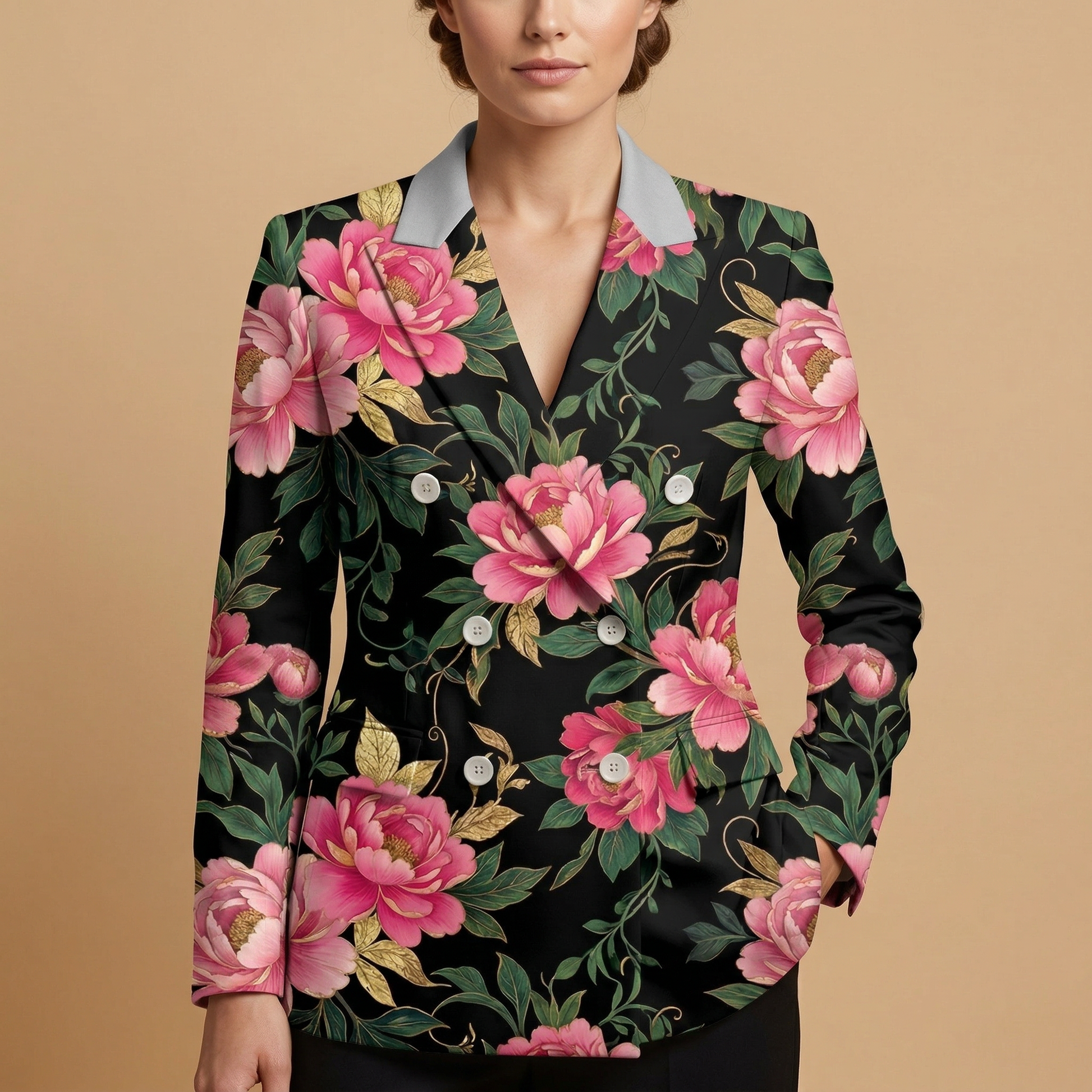 Dark Floral Rose Blazer + Dress Set — blazer front