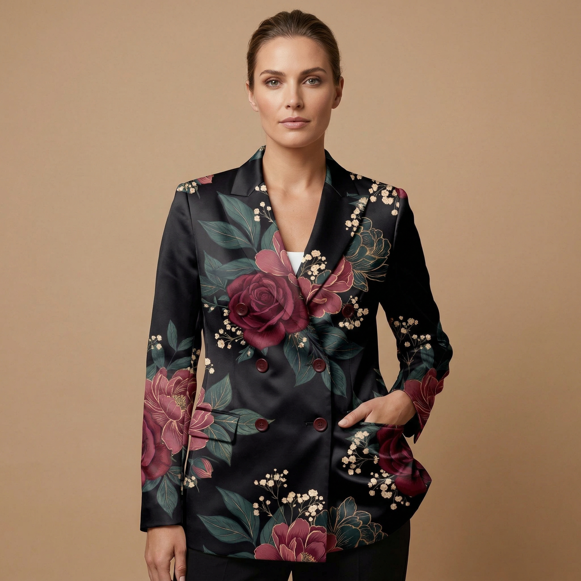 Dark Floral Garden Casual Blazer — blazer front