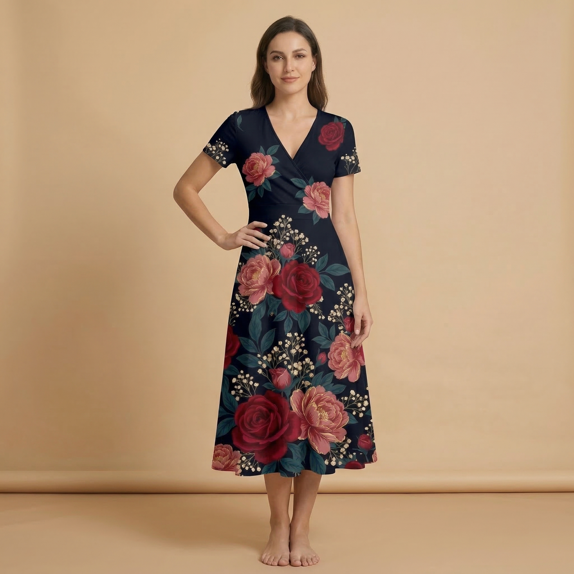 Dark Floral Garden Blazer + Dress Set (A) — dress a front