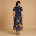 Dark Floral Classic V-Neck Midi Dress (B) — dress b back