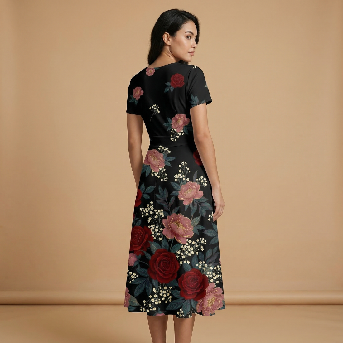 Dark Floral Garden Blazer + Dress Set (B) — dress b front