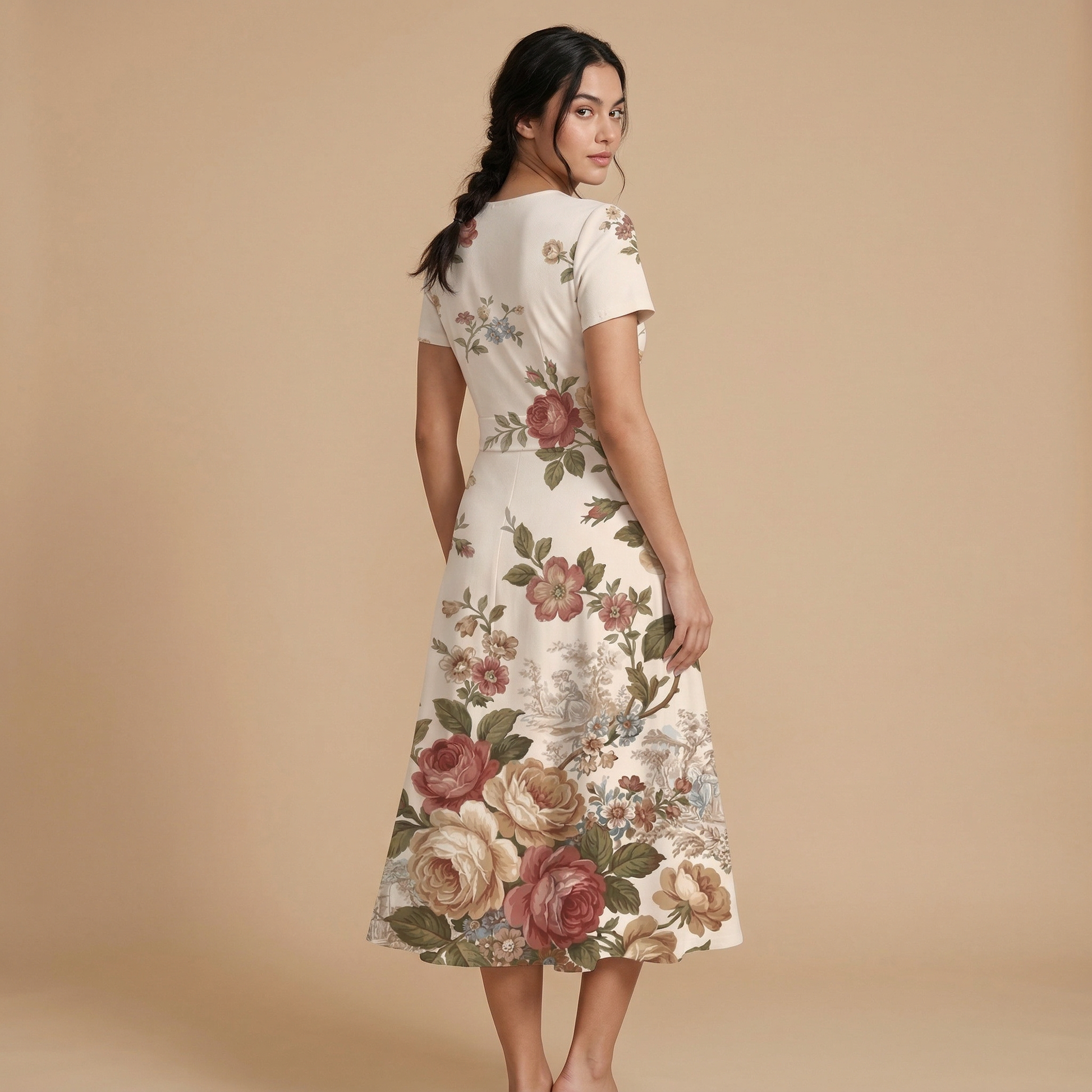 Vintage Floral Blazer + Dress Set — dress back