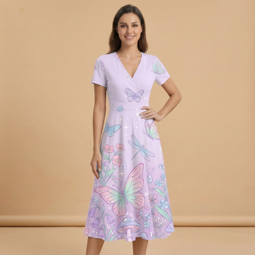 Fairycore Bloom V-Neck Midi Dress — dress front