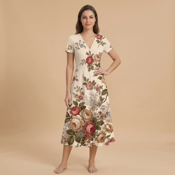 Vintage Floral V-Neck Midi Dress — dress front